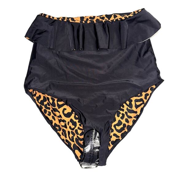 NWOT Coral Reef Cabana Leopard Print Reversible Ruffled Bikini Bottom 8/10 - Picture 3 of 4